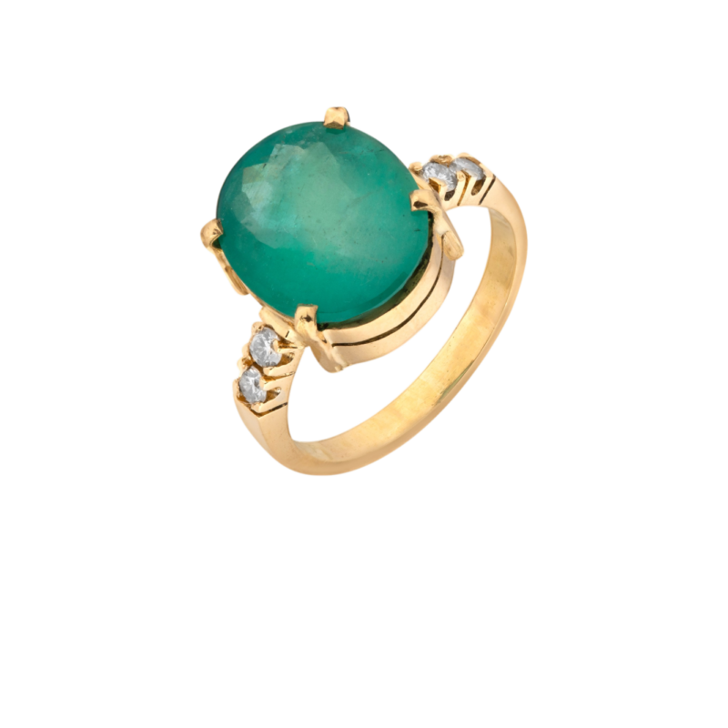ANEL DE ESMERALDA COM DIAMANTES EM OURO 18K