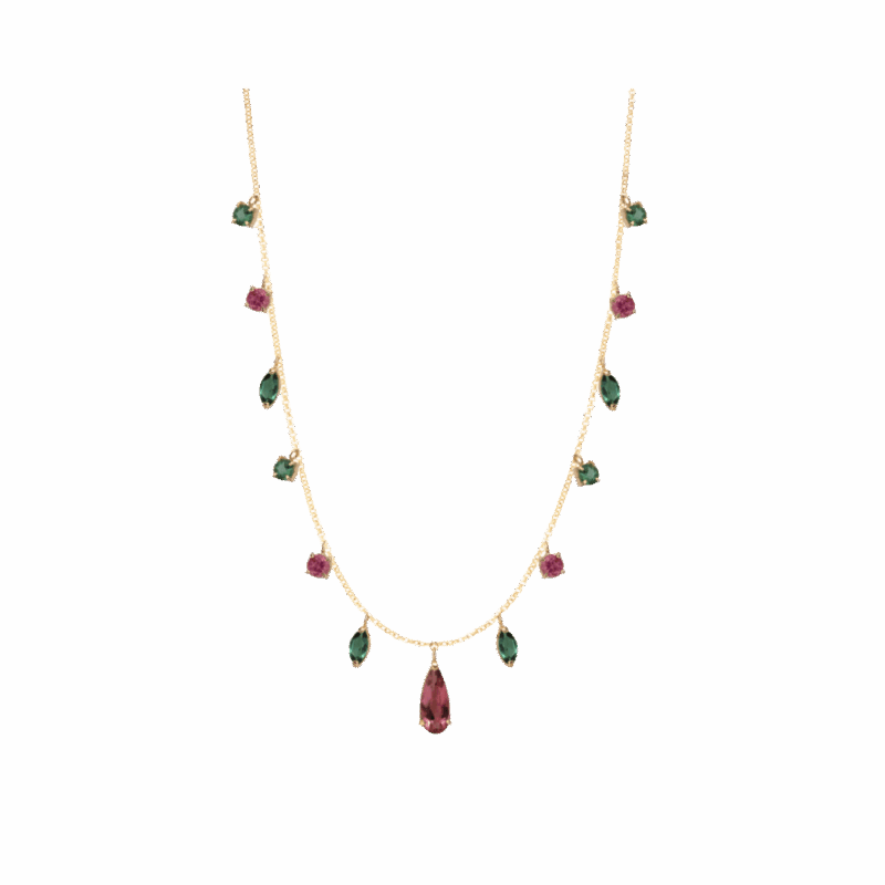 COLAR EM OURO 18K COM TURMALINAS ROSA E VERDE