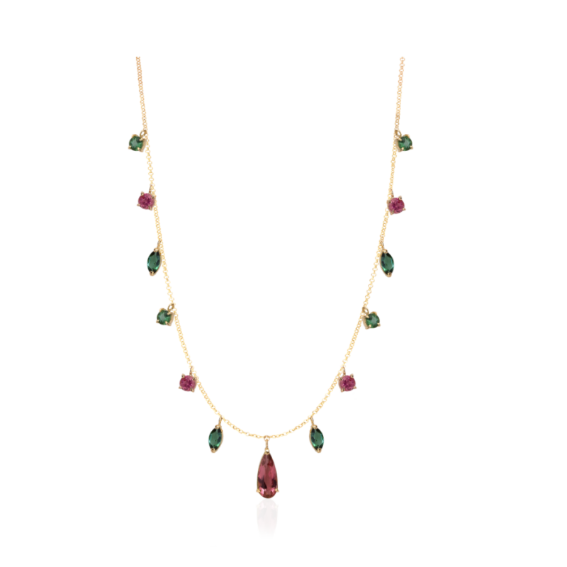 COLAR EM OURO 18K COM TURMALINAS ROSA E VERDE