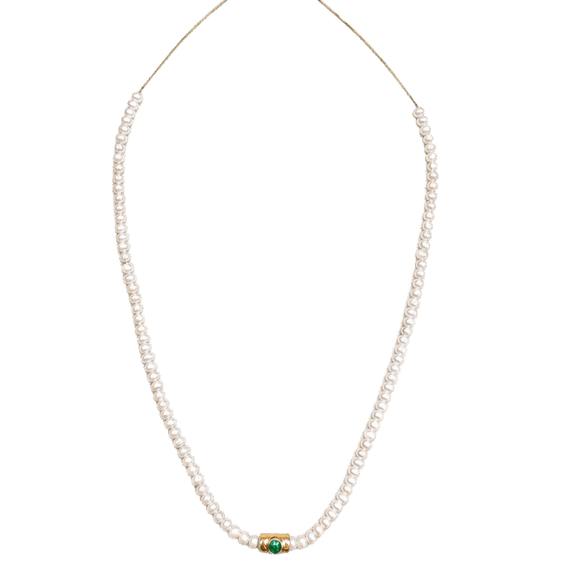 COLAR OURO 18K COM PÉROLAS E ESMERALDA