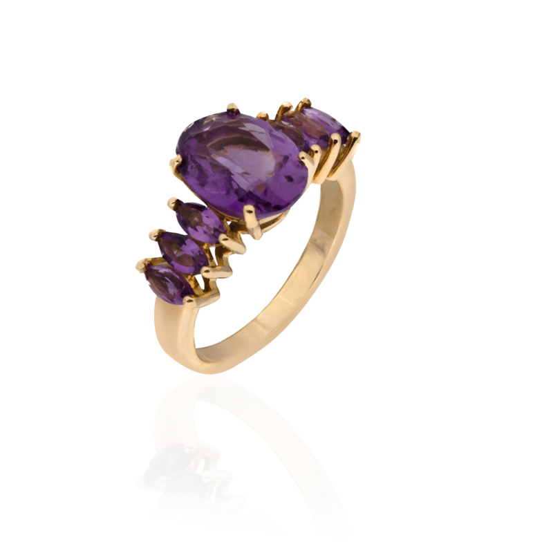 ANEL EM OURO 18K COM AMETISTAS