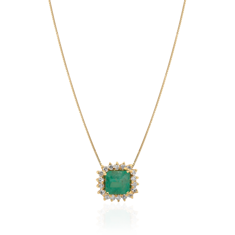 COLAR EM OURO 18K COM ESMERALDA E DIAMANTES