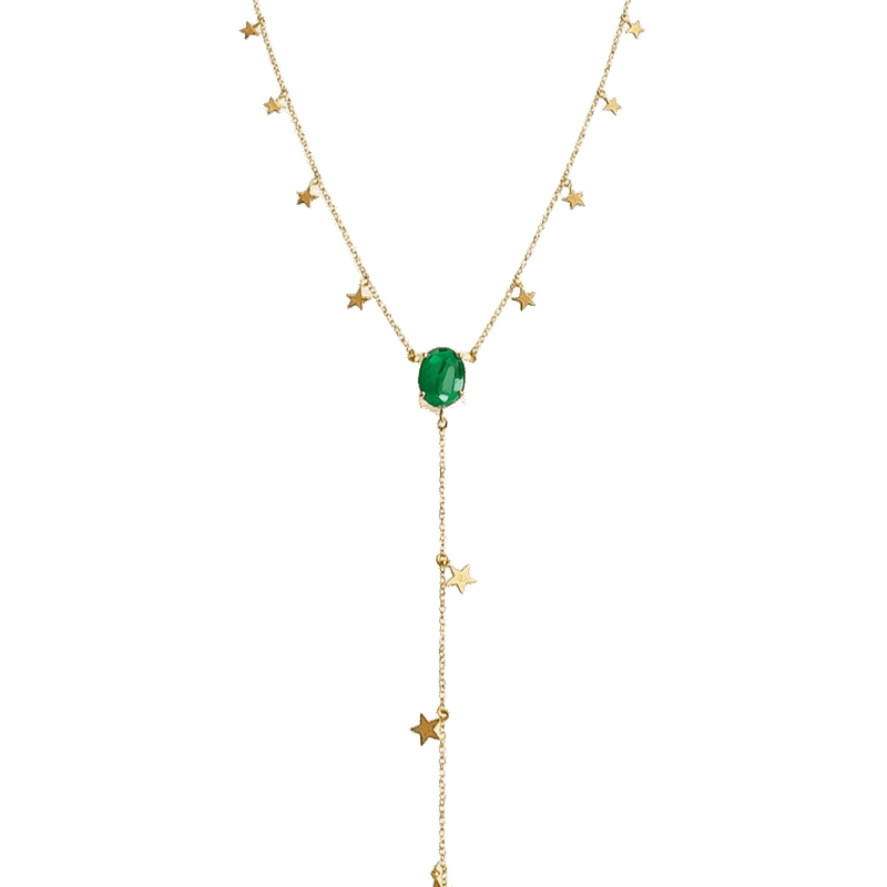 COLAR OURO 18K GRAVATINHA COM ESMERALDA