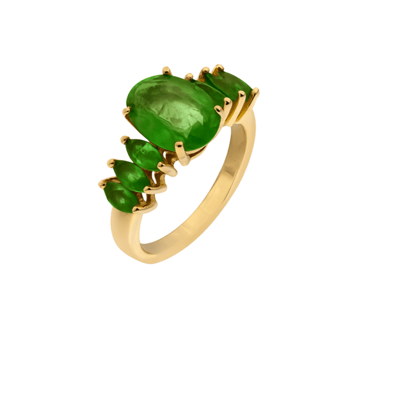ANEL EM OURO 18K COM ESMERALDAS