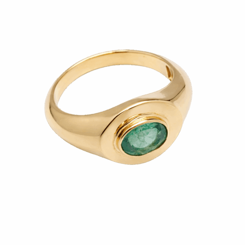 ANEL OURO 18K COM ESMERALDA
