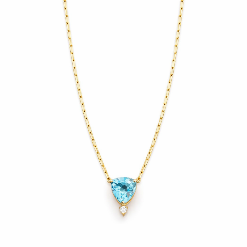 COLAR EM OURO 18K COM TOPÁZIO SKY E DIAMANTE