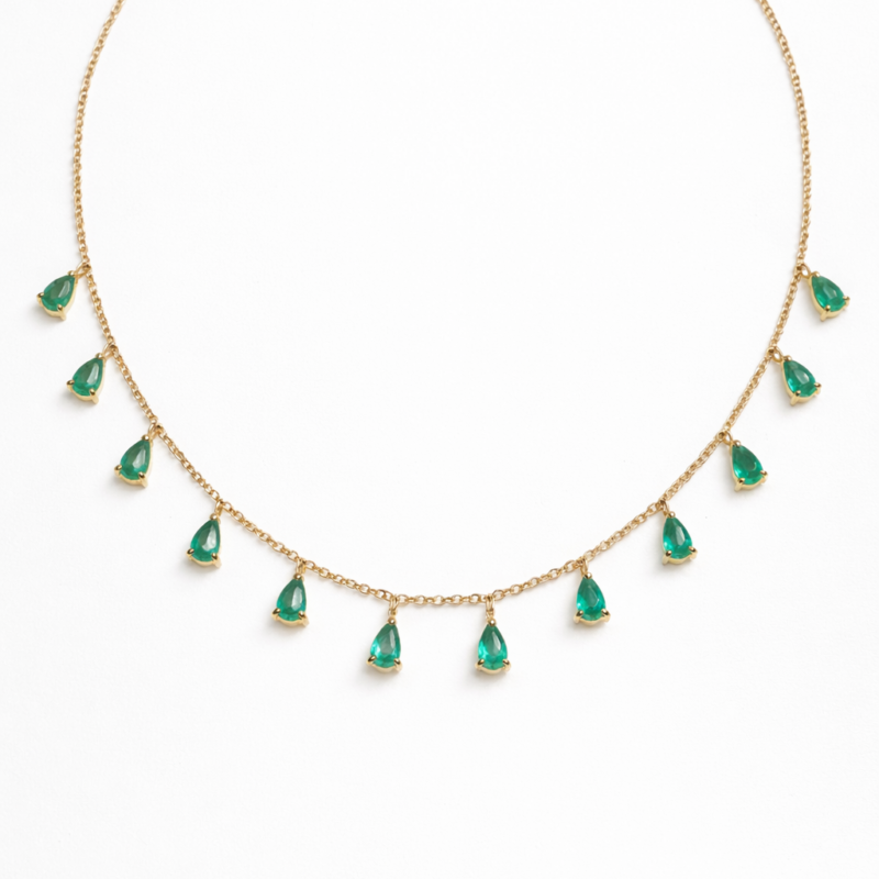 COLAR EM OURO 18K COM ESMERALDAS GOTAS