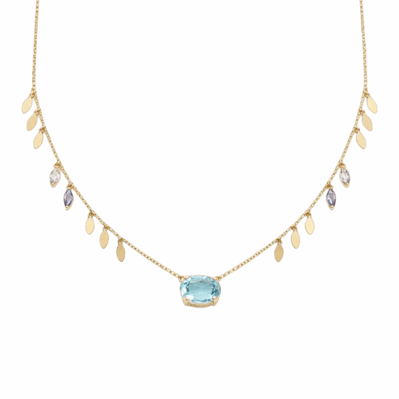 COLAR EM OURO 18K COM TOPÁZIO SWISS, TOPÁZIO INCOLOR E TANZANITA