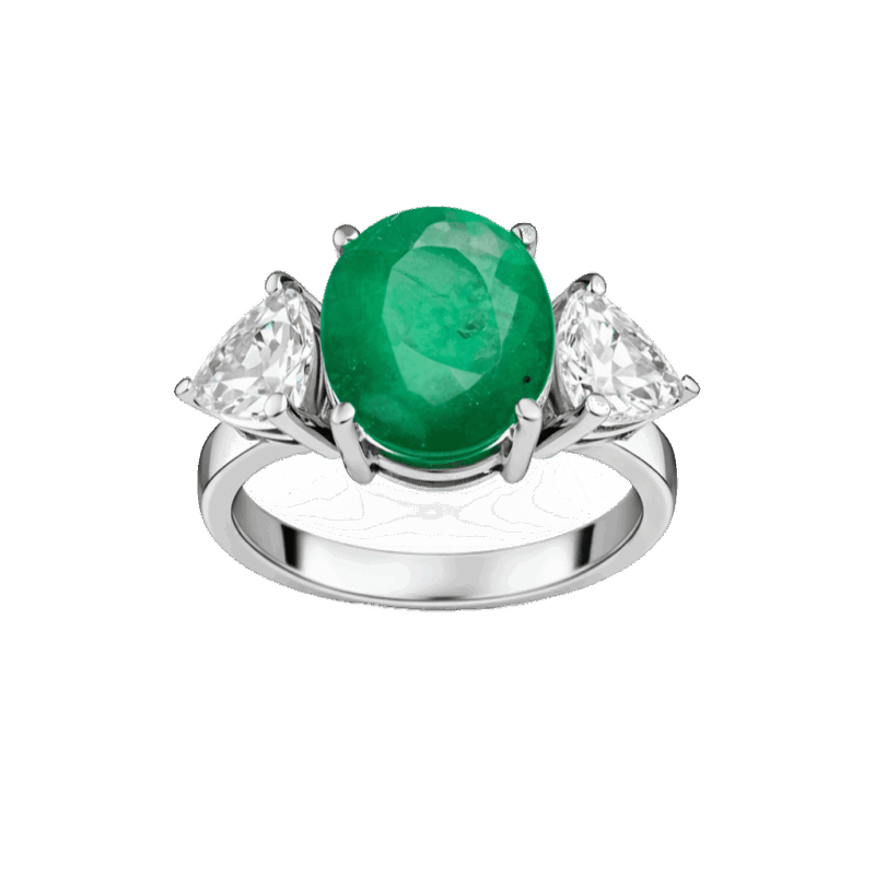 ANEL OURO BRANCO COM ESMERALDA E TOPÁZIO INCOLOR