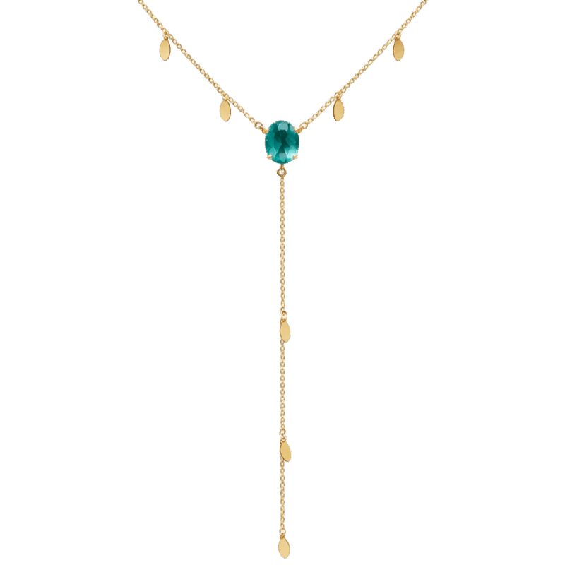 COLAR EM OURO 18K GRAVATINHA FOLHAS COM ESMERALDA