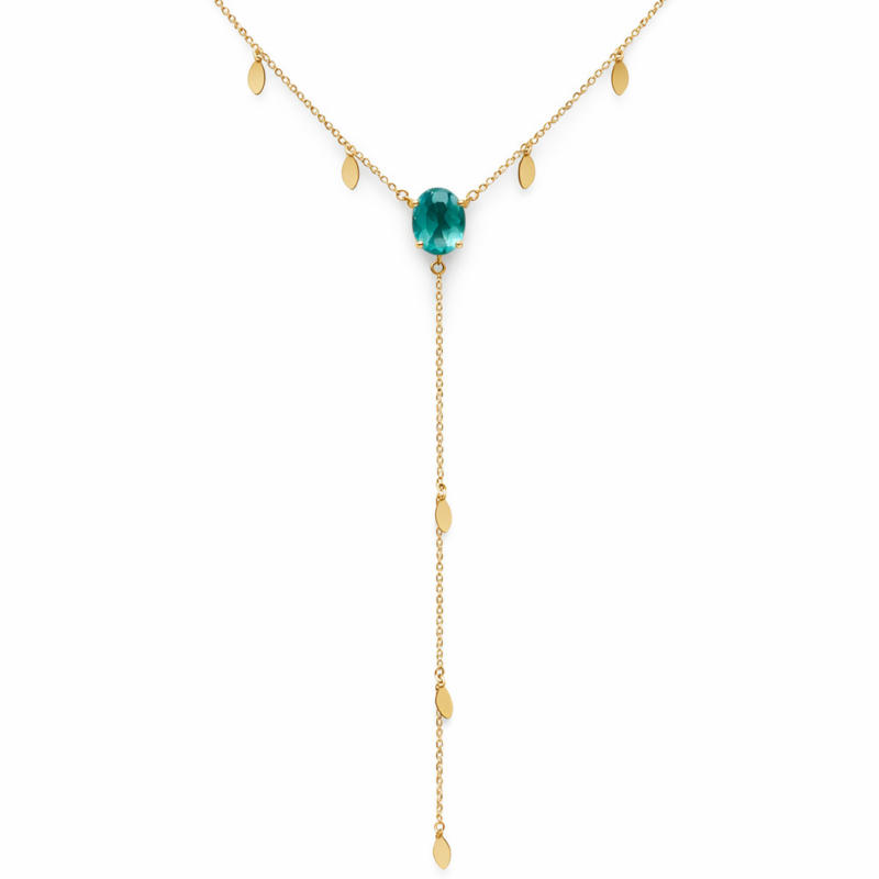 COLAR EM OURO 18K GRAVATINHA FOLHAS COM ESMERALDA