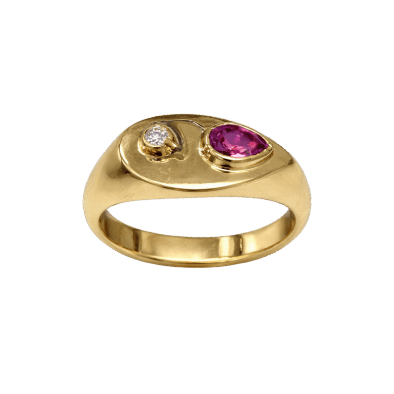 ANEL EM OURO 18K COM TURMALINA ROSA E DIAMANTE