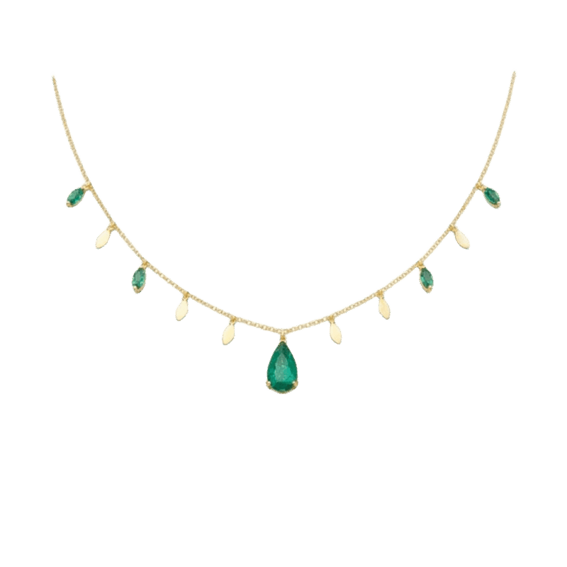 COLAR EM OURO 18K FOLHAS COM ESMERALDAS