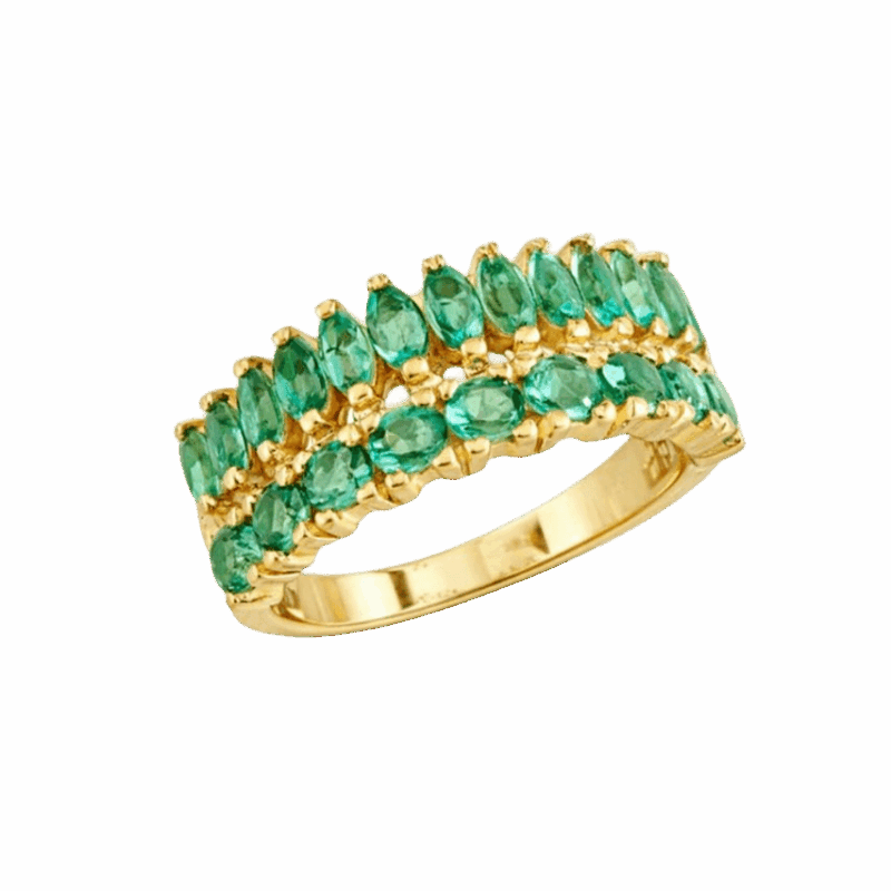 ANEL EM OURO 18K COM ESMERALDAS E DIAMANTES