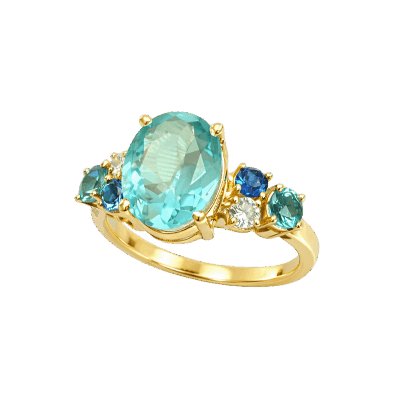 ANEL EM OURO 18K COM ESMERALDAS, TOPÁZIO LONDON E SAFIRAS BRANCAS