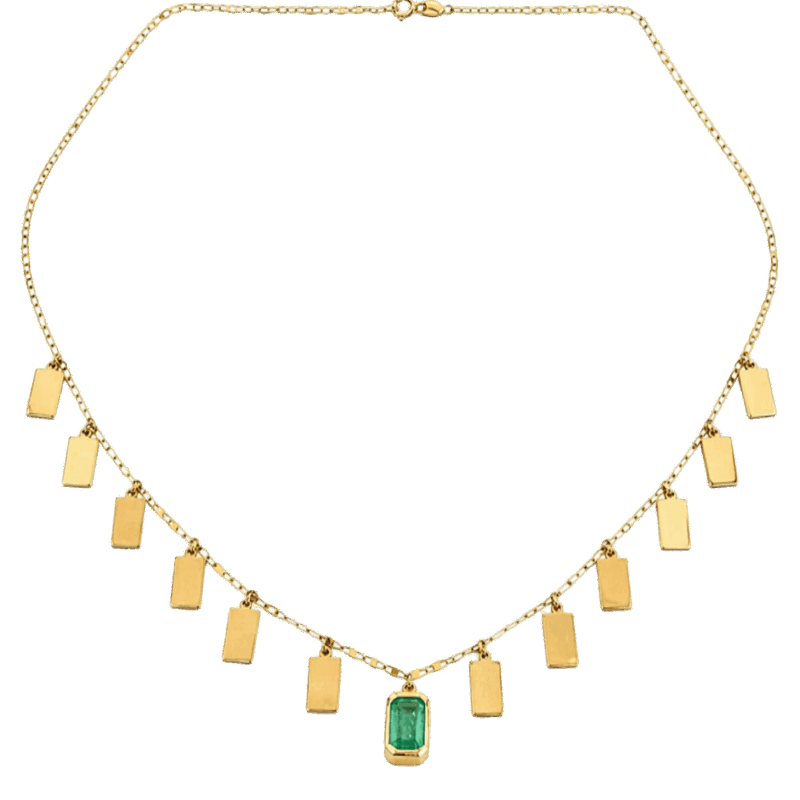 COLAR EM OURO 18K COM CHAPINHAS E ESMERALDA