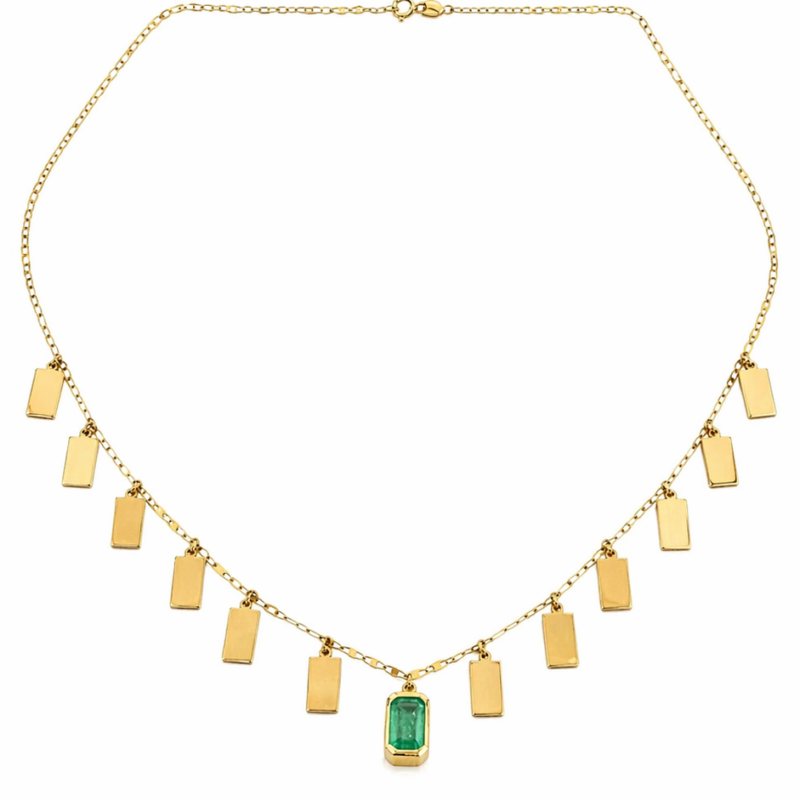 COLAR EM OURO 18K COM CHAPINHAS E ESMERALDA