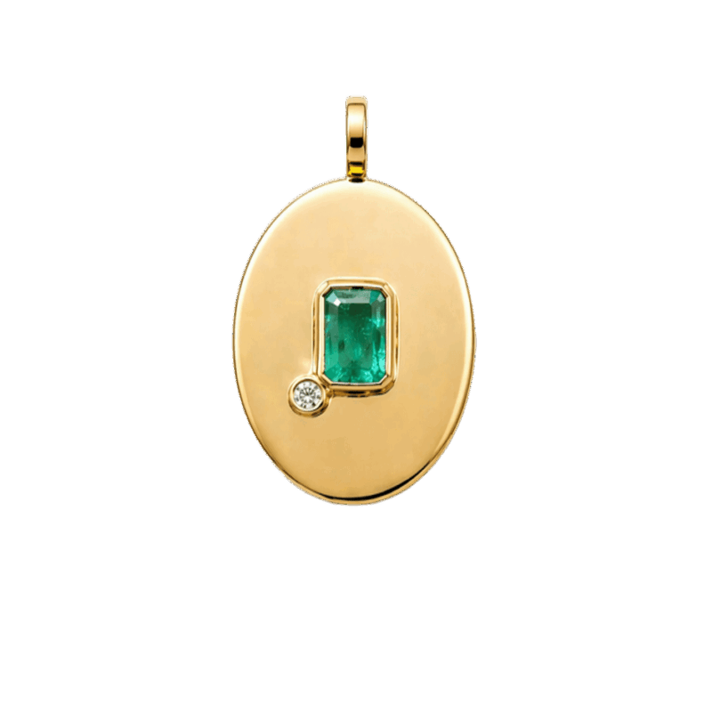PINGENTE EM OURO 18K COM ESMERALDA E DIAMANTE