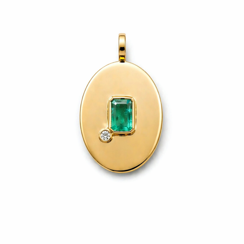 PINGENTE EM OURO 18K COM ESMERALDA E DIAMANTE