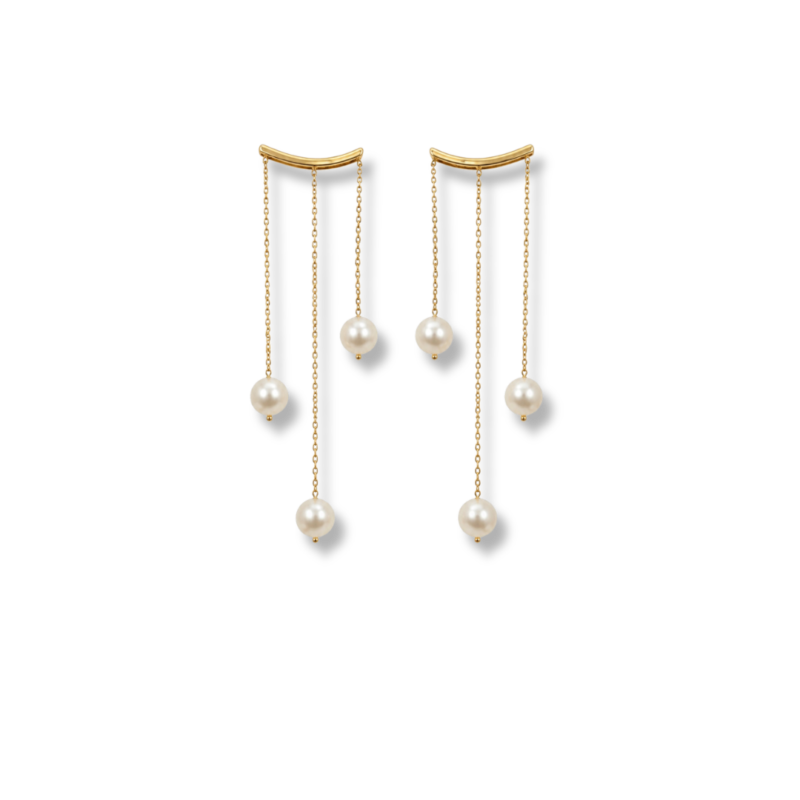 BRINCO OURO 18K COM PÉROLAS E CORRENTES