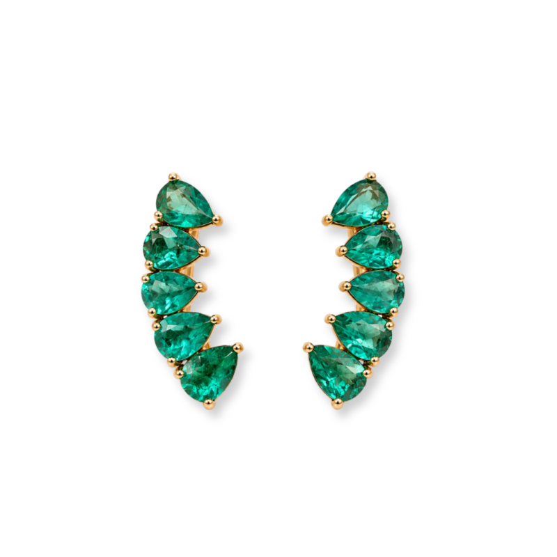 BRINCO EARCUFF OURO 18K COM ESMERALDA GOTA