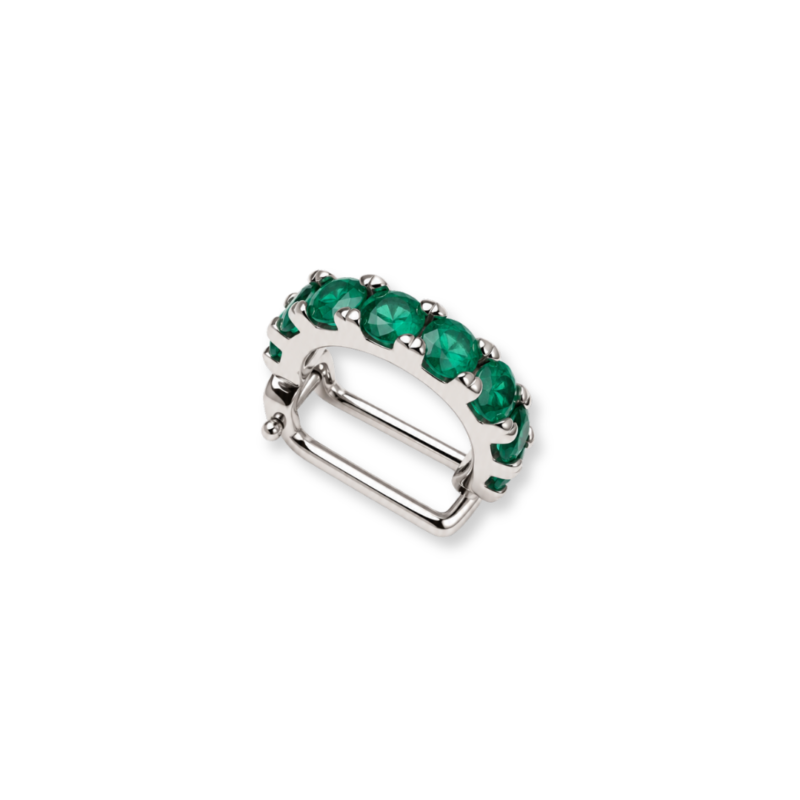 PIERCING EM OURO BRANCO COM ESMERALDAS